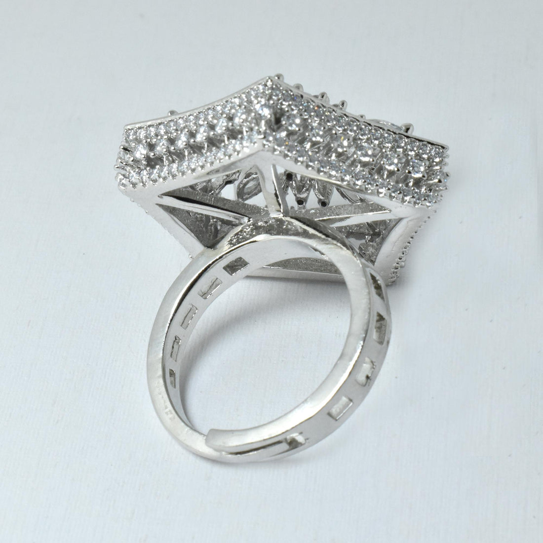White Plated CZ Diamond Cocktail Ring: Statement Jewelry — 5