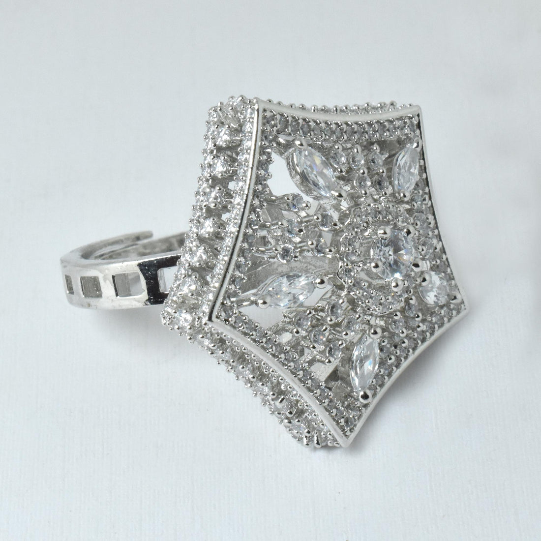 White Plated CZ Diamond Cocktail Ring: Statement Jewelry — 4
