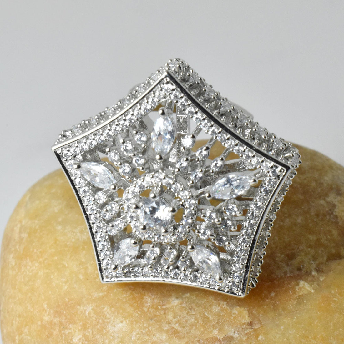 White Plated CZ Diamond Cocktail Ring: Statement Jewelry — 3