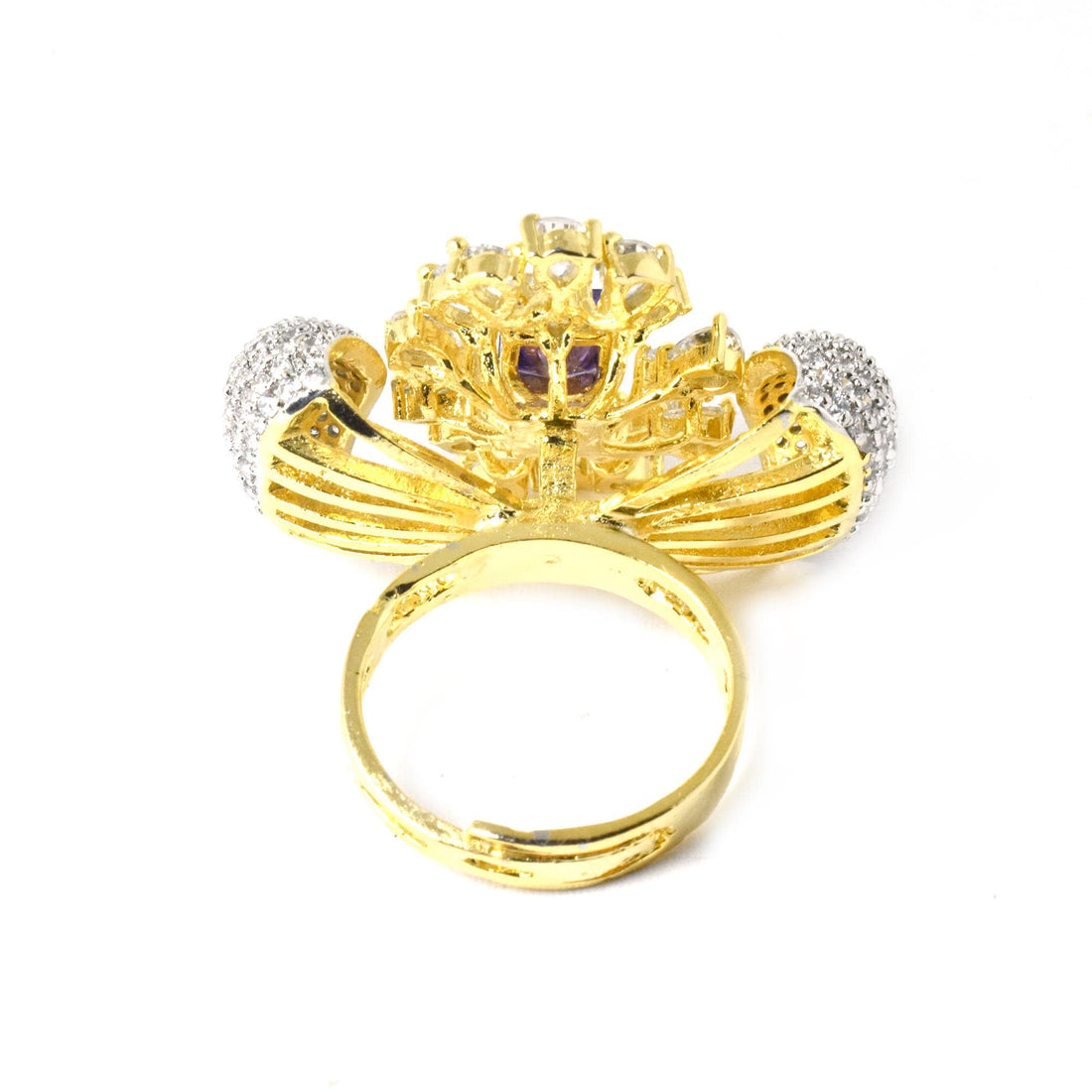 Yellow Gold Plated Amethyst CZ Diamond Ring | Indian Ethnic Bridal Statement Jewelry | Wedding Ring | Engagement Ring | Gift For Women — 8