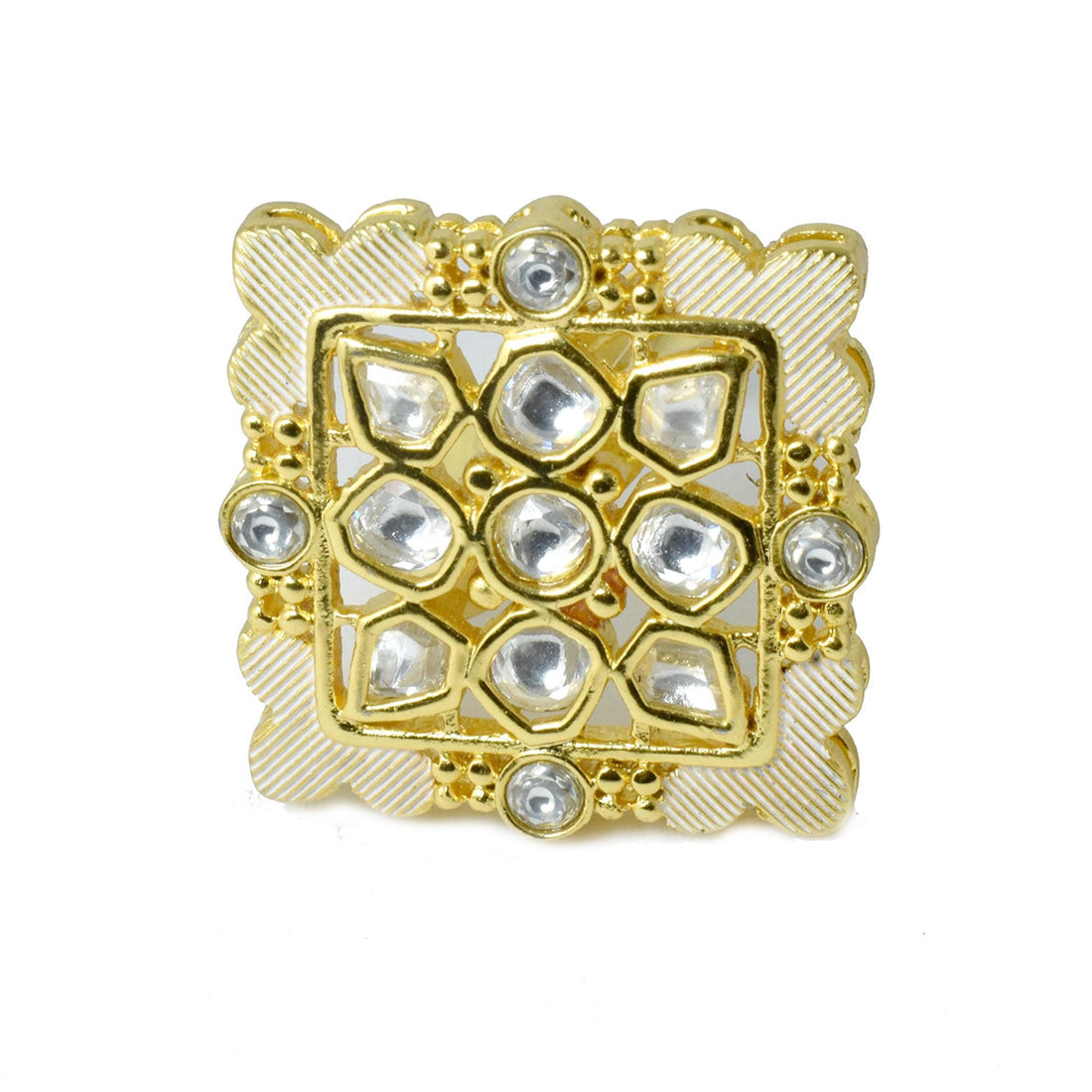 Polki CZ Diamond Bridal Ring | Yellow Gold Plated Wedding Statement Cocktail Jewelry | Engagement Ring | Party Wear Ring | Gift For Her — 5