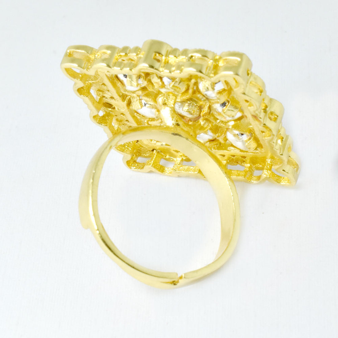 Polki CZ Diamond Bridal Ring | Yellow Gold Plated Wedding Statement Cocktail Jewelry | Engagement Ring | Party Wear Ring | Gift For Her — 6