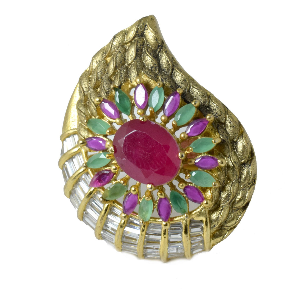 Elegant Ruby Emerald Oval Ring | Yellow Gold Plated Bridal Party Wear Statement Jewelry | Anniversary Gift For Women — 7