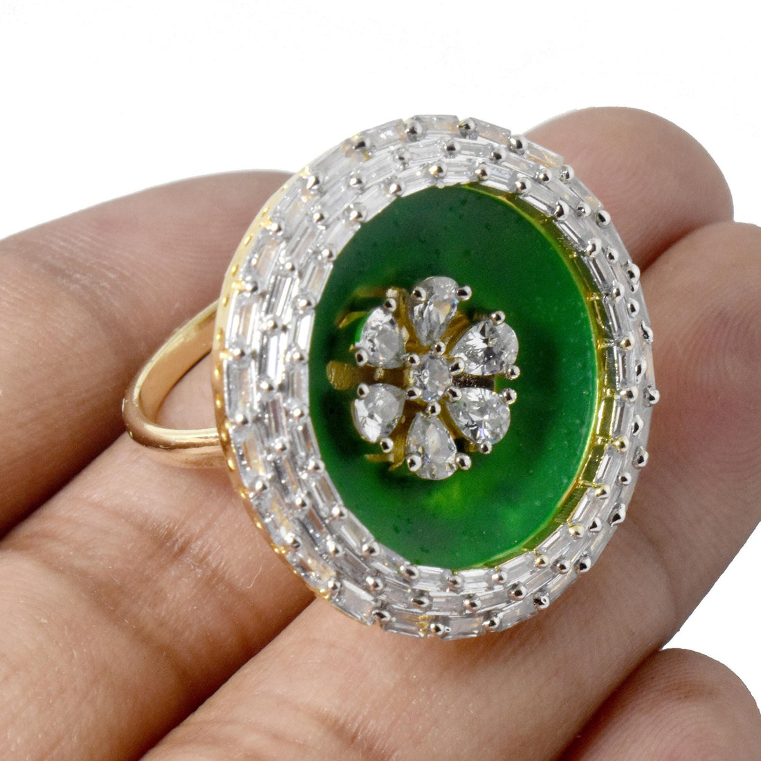 Premium Kundan Polki CZ Ring | 22K Gold Plated Traditional Indian Bridal Jewelry | Wedding Party Wear Statement Ring | Gift For Women — 6