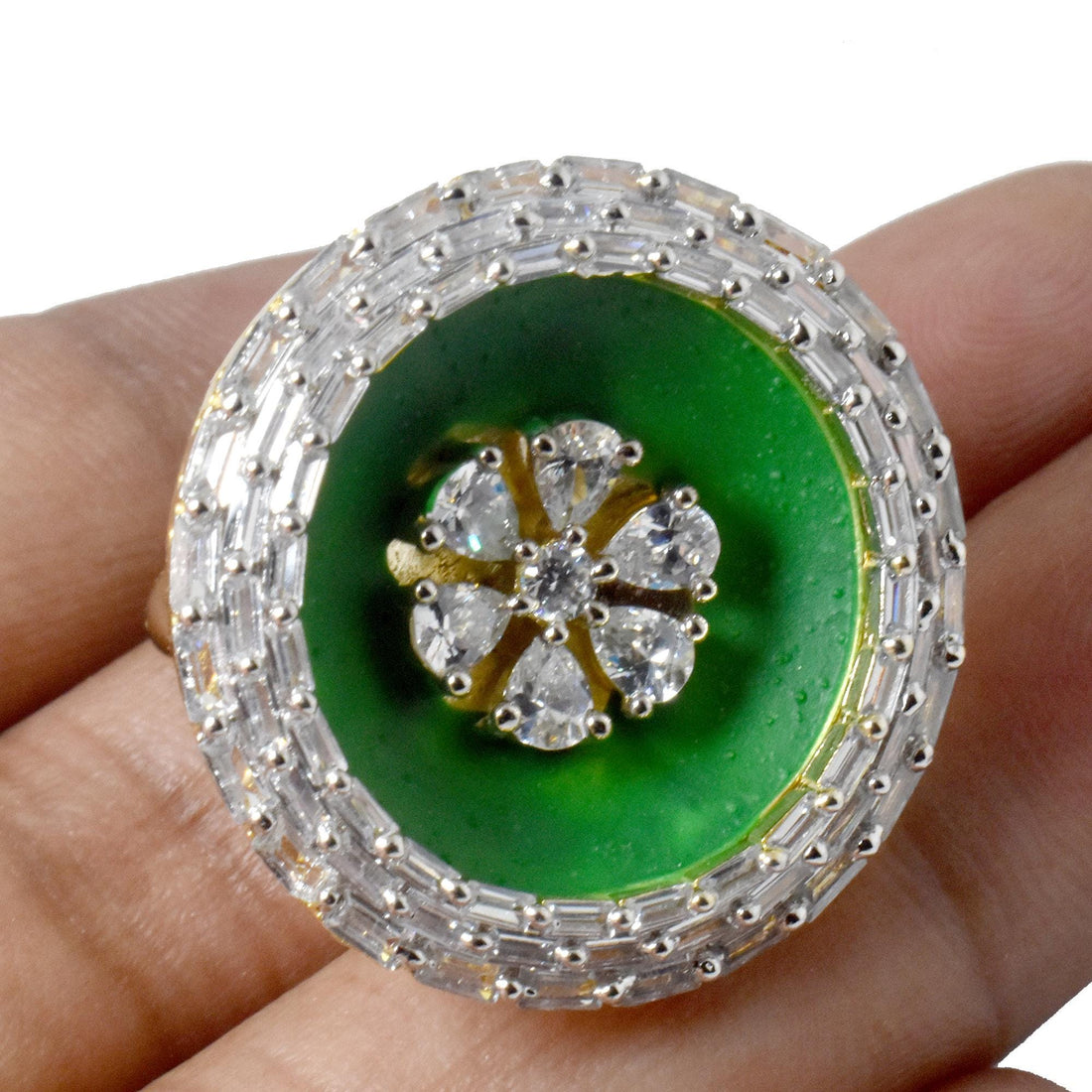 Premium Kundan Polki CZ Ring | 22K Gold Plated Traditional Indian Bridal Jewelry | Wedding Party Wear Statement Ring | Gift For Women — 5