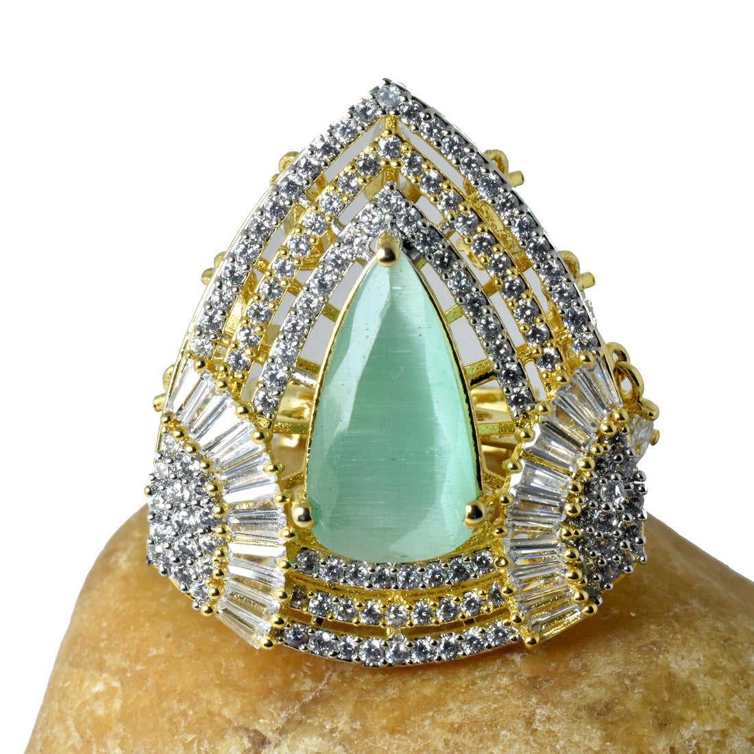 Emerald Pear Ring: Gold Plated CZ Diamond Statement Ring | Gift For Her — 2