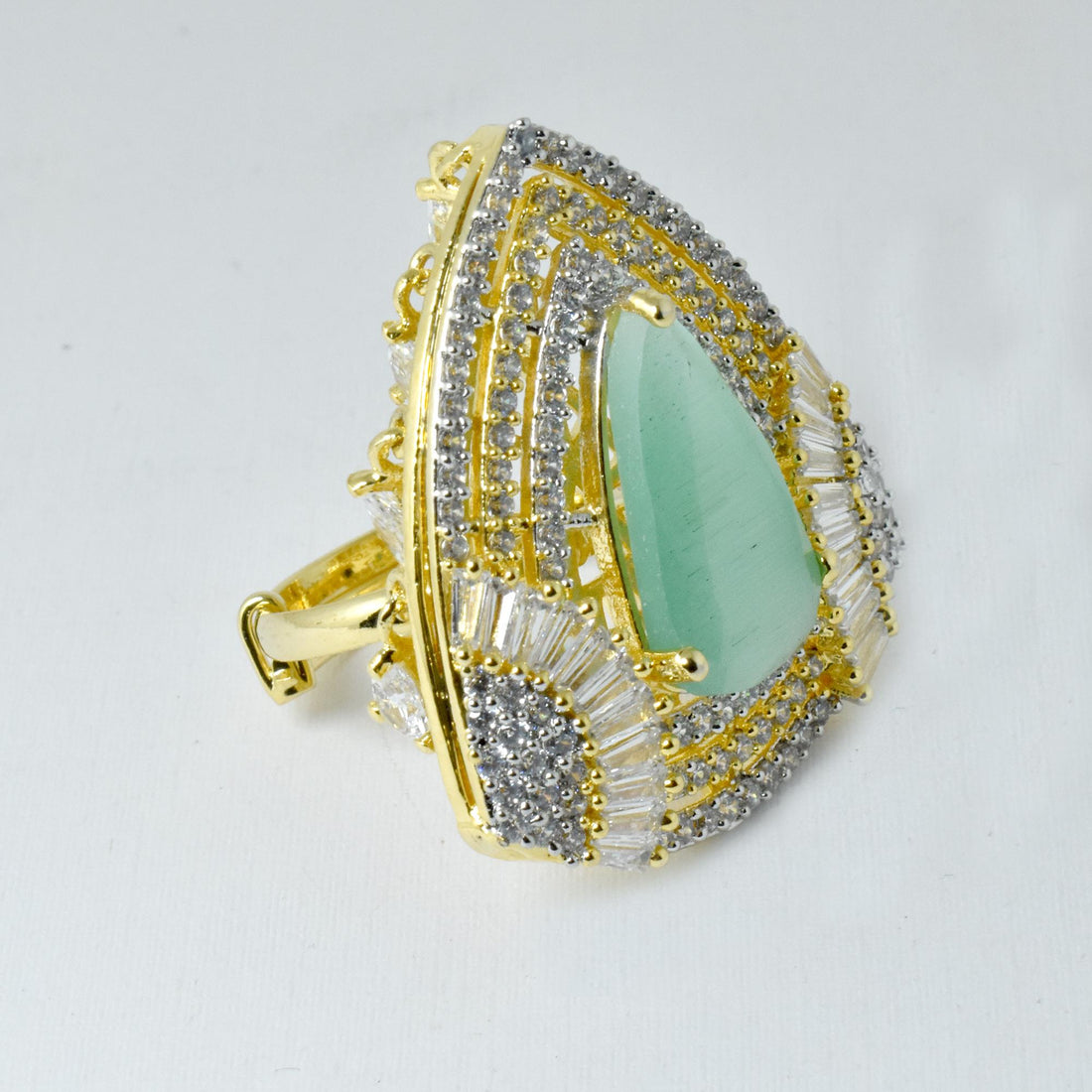 Emerald Pear Ring: Gold Plated CZ Diamond Statement Ring | Gift For Her — 3