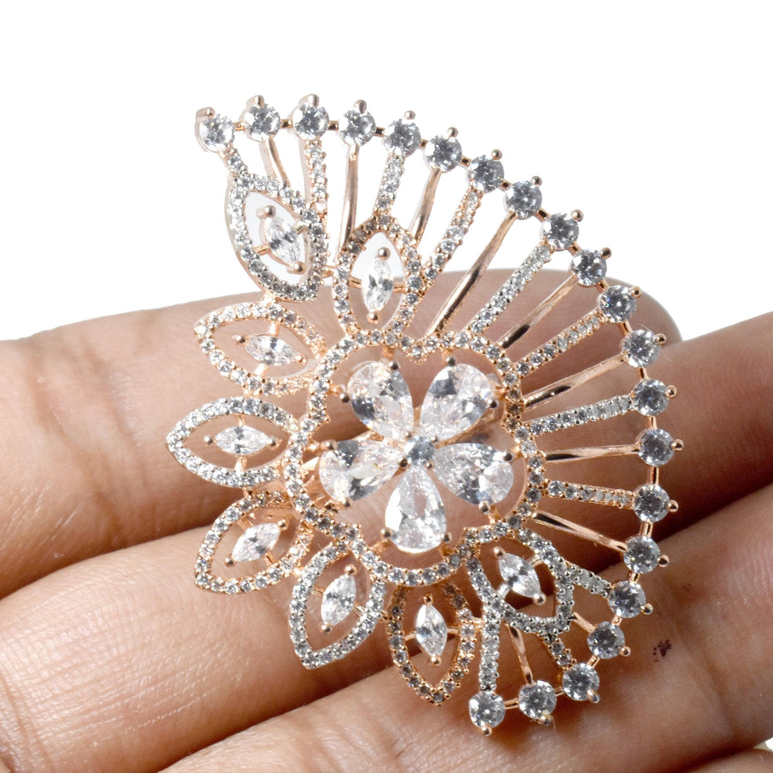 Gold Plated CZ Diamond Cocktail Ring | Handmade Statement Jewelry | Elegant Bridal Wedding Party Wear Ring | Gift For Her — 6
