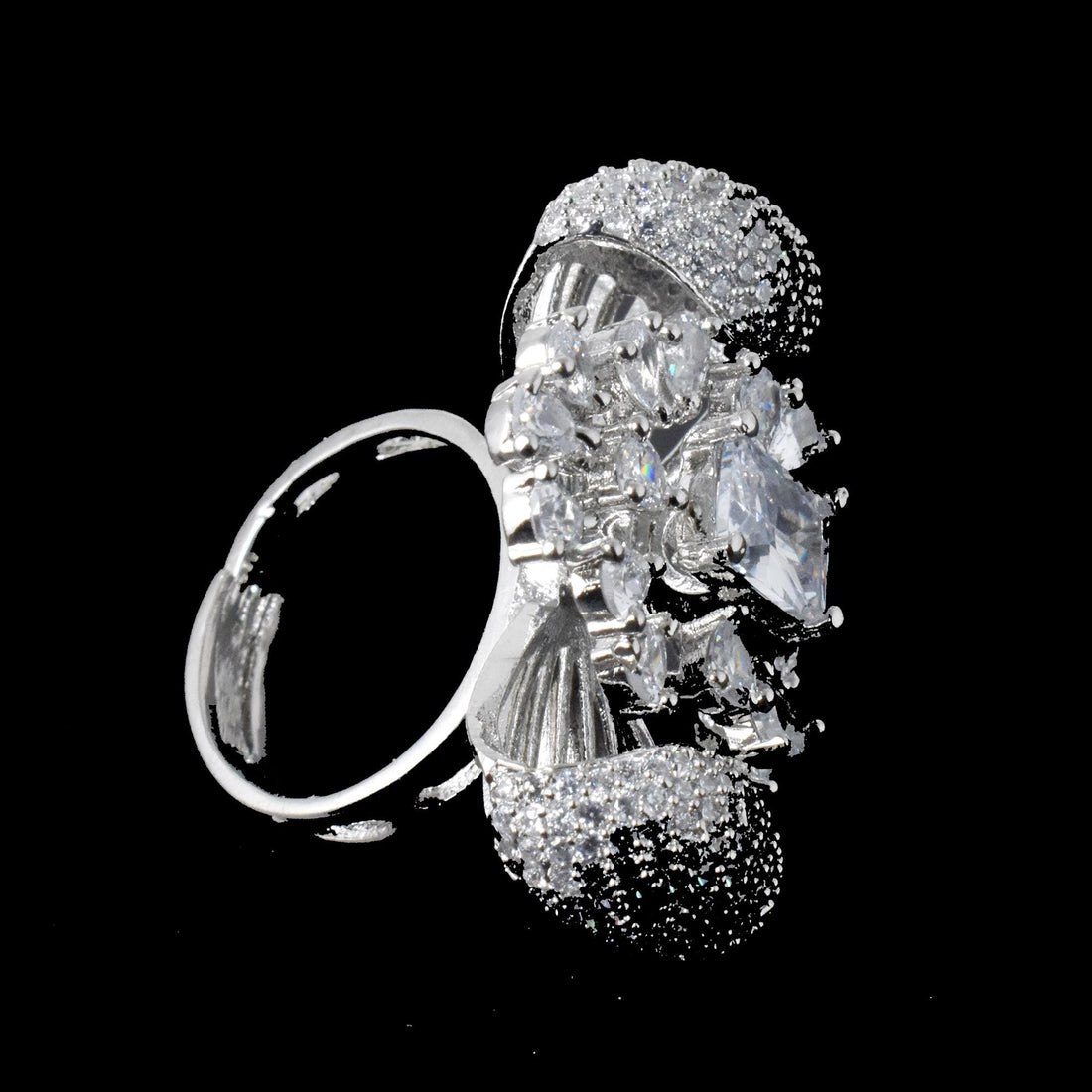Indian Design White Quartz CZ Ring | Adjustable Bridal Statement Cocktail Ring | Engagement  Ring | Wedding Party Wear | Gift For Women — 8