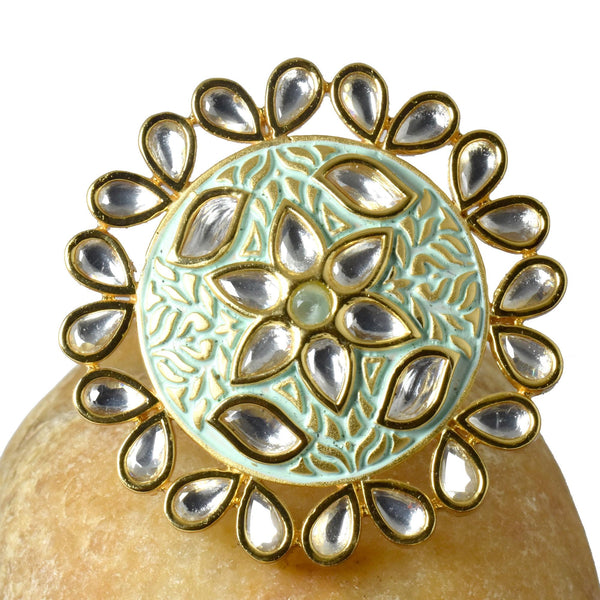 Handcrafted Mint Green Kundan Adjustable Ring |Traditional Bridal Statement Jewelry | Wedding Ring | Party Wear Cocktail Ring | Gift For Her