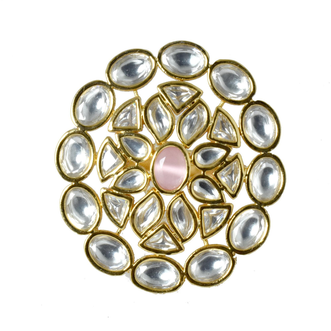 Traditional Gold Kundan Pink Enamel Ring | Indian Ethnic Bridal  Ring |  Statement Jewelry | Wedding Festive Party Wear | Gift For Her — 3