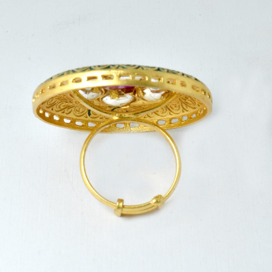 22K Gold Plated Kundan Polki CZ Ring | Indian Ethnic Bridal Statement Jewelry | Wedding Engagement  Ring | Party Wear Ring | Gift For Women — 8