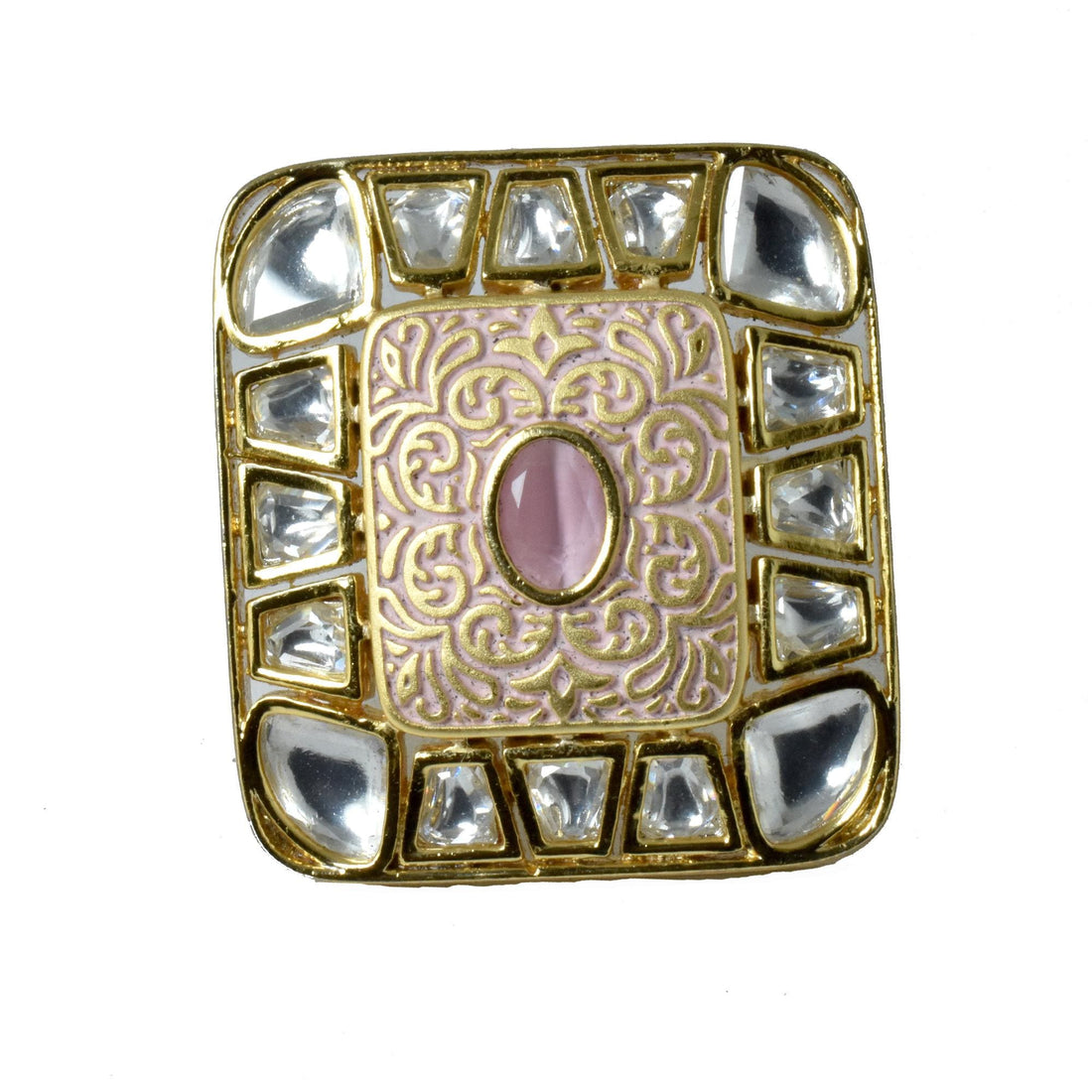 Traditional Pink Meenakari Kundan Ring | Adjustable Handcrafted Indian Bridal Jewelry | 22K Gold Plated Wedding Statement Ring |Gift For Her — 7