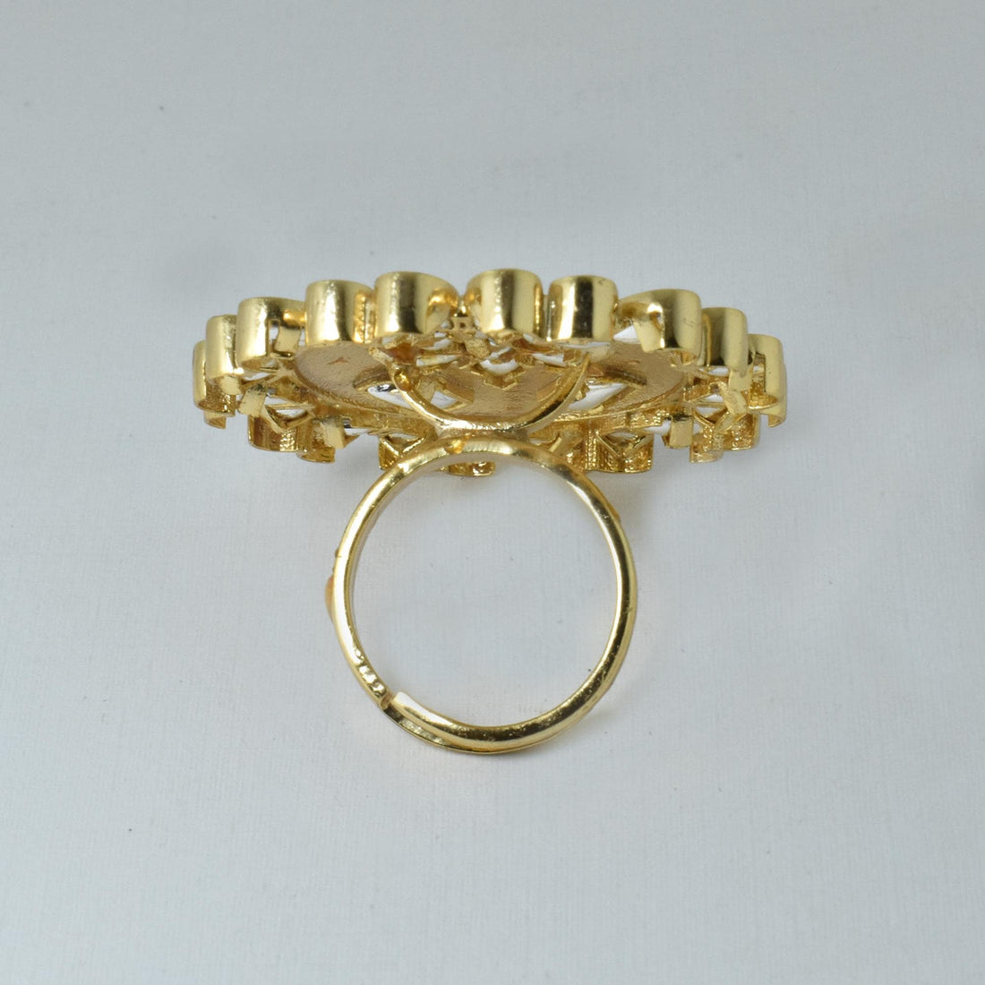 Traditional Mint Pink Kundan Ring | Adjustable Handcrafted Indian Bridal Jewelry | 22K Gold Plated Statement Ring | Anniversary Gift — 4