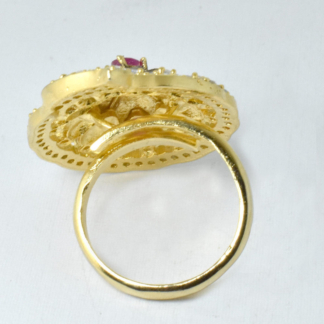 Handmade Ruby and Cubic Zirconia Diamond Ring |22K Gold Plated Bridal Cocktail Ring | Wedding Ring |Festive Statement Jewelry | Gift For Her — 4