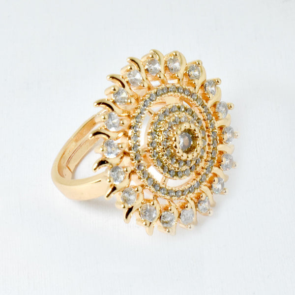 Emerald Cut American Diamond CZ Ring | 22K Gold Plated Bridal Cocktail Ring | Wedding Festive Statement Jewelry | Gift For Her