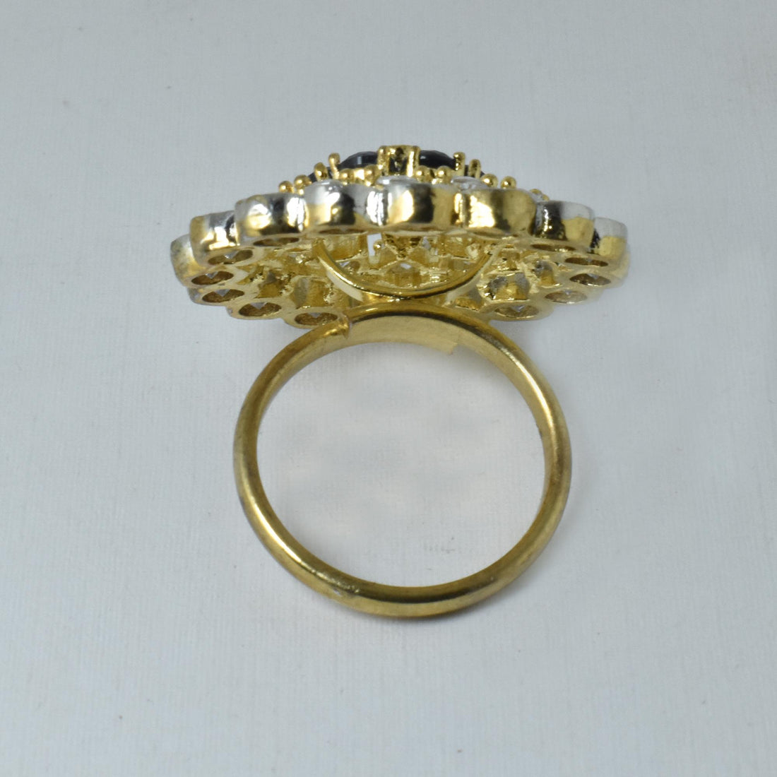 Sapphire CZ Diamond Ring: 22k Gold Plated Indian Jewelry — 3