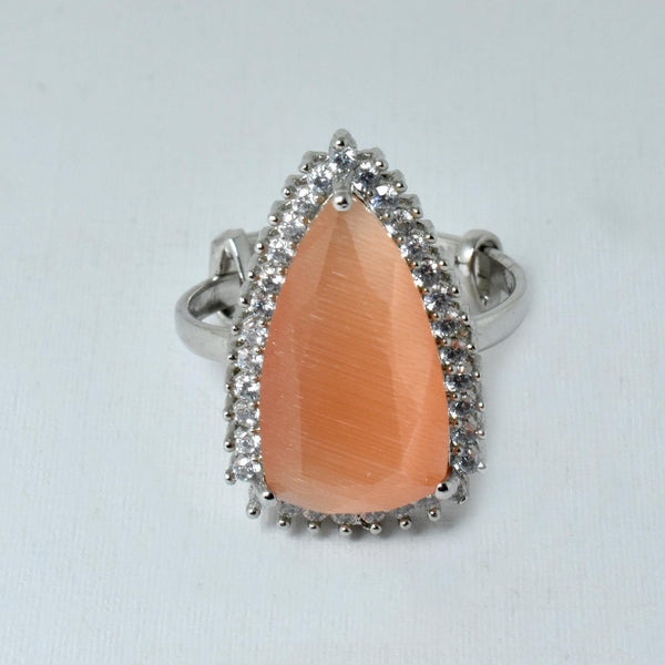 White Gold Plated Pear Quartz CZ Ring | Bridal Cocktail Statement Ring | Engagement Wedding Party Wear Jewelry | Gift For Women