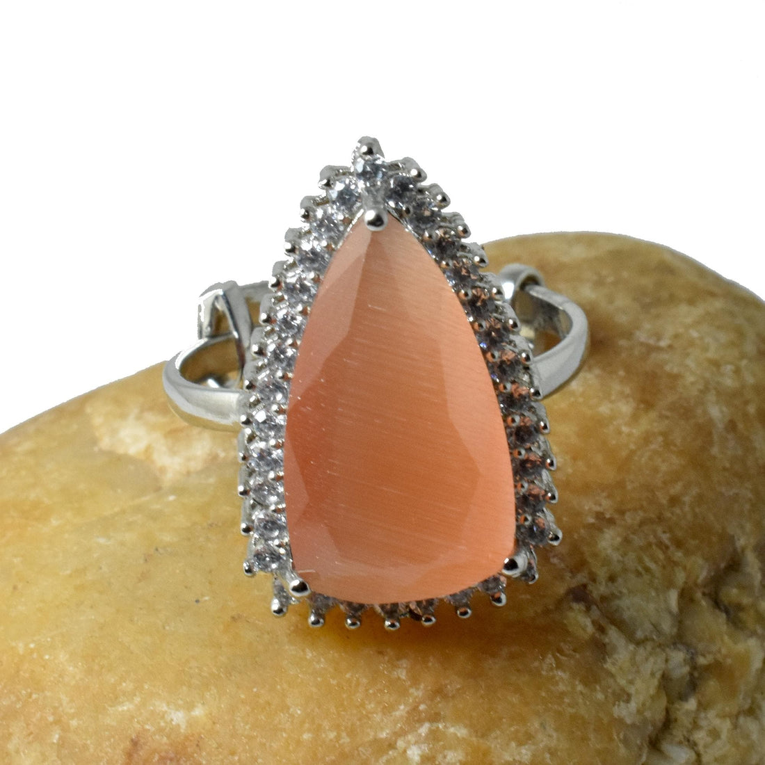 White Gold Plated Pear Quartz CZ Ring | Bridal Cocktail Statement Ring | Engagement Wedding Party Wear Jewelry | Gift For Women — 5