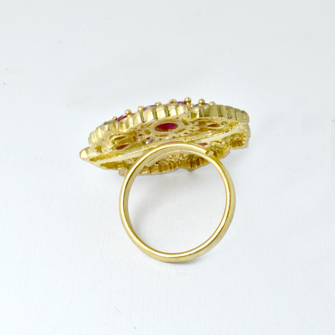 Handmade Meenakari Kundan Ring with Ruby & CZ Diamond | 22K Gold Plated Traditional Indian Statement Ring | Bridal Jewelry | Gift For Her — 5