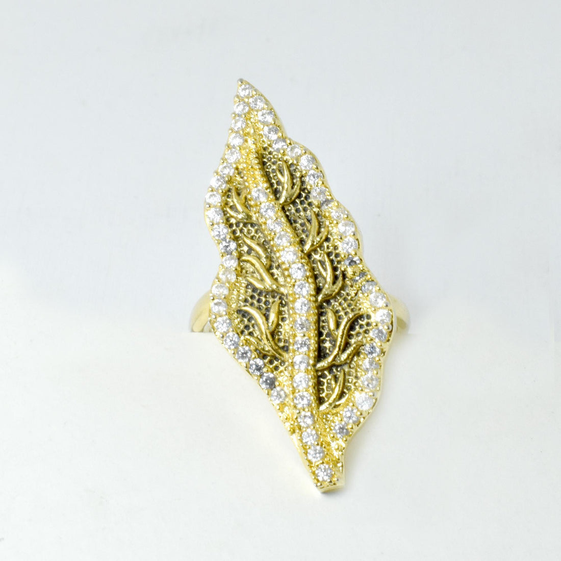 Gold Plated Leaf Ring | Adjustable CZ Cocktail Ring | Handmade Indian Statement Jewelry | Bridal Ring  | Elegant Ring | Gift for Her — 6