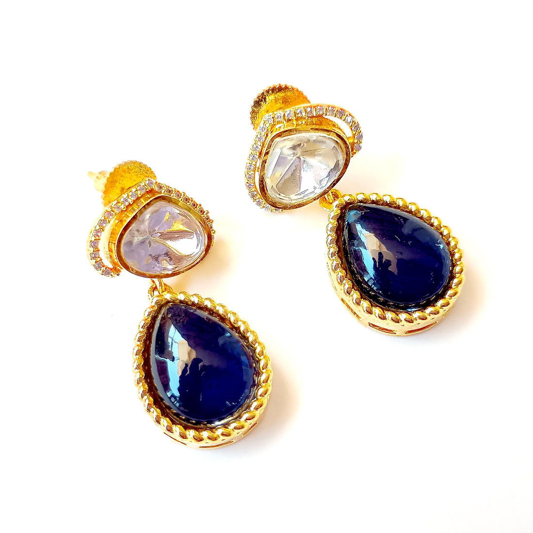 Kundan Teardrop Dangle Earrings: Gold Plated Indian Jewelry — 4
