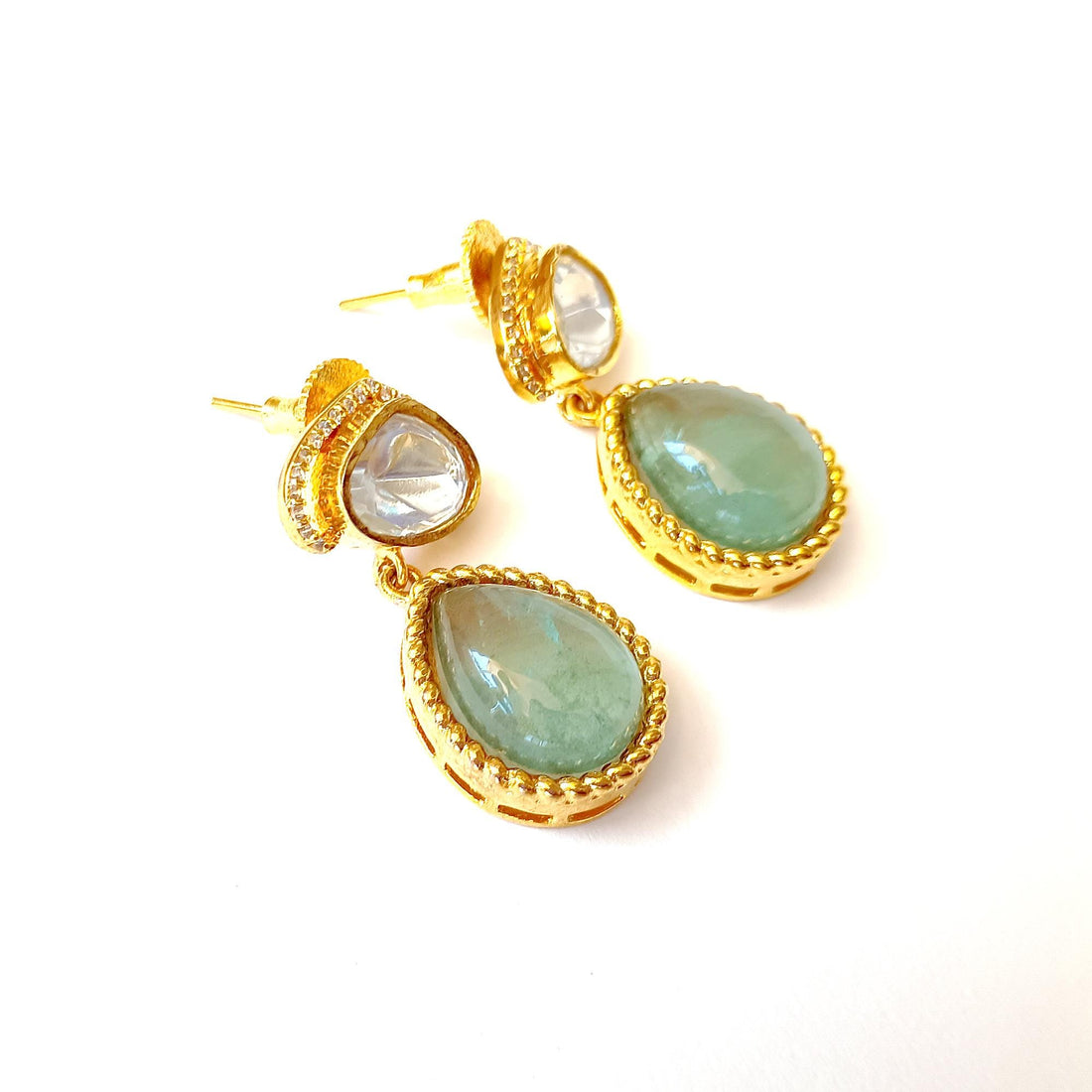 Kundan Teardrop Dangle Earrings: Gold Plated Indian Jewelry — 5