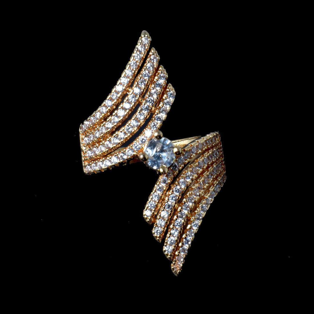 Gold Plated Leaf Design Adjustable Cocktail Ring | CZ Bridal Statement Jewelry | Festive Indian Ring | Gift For Her — 6