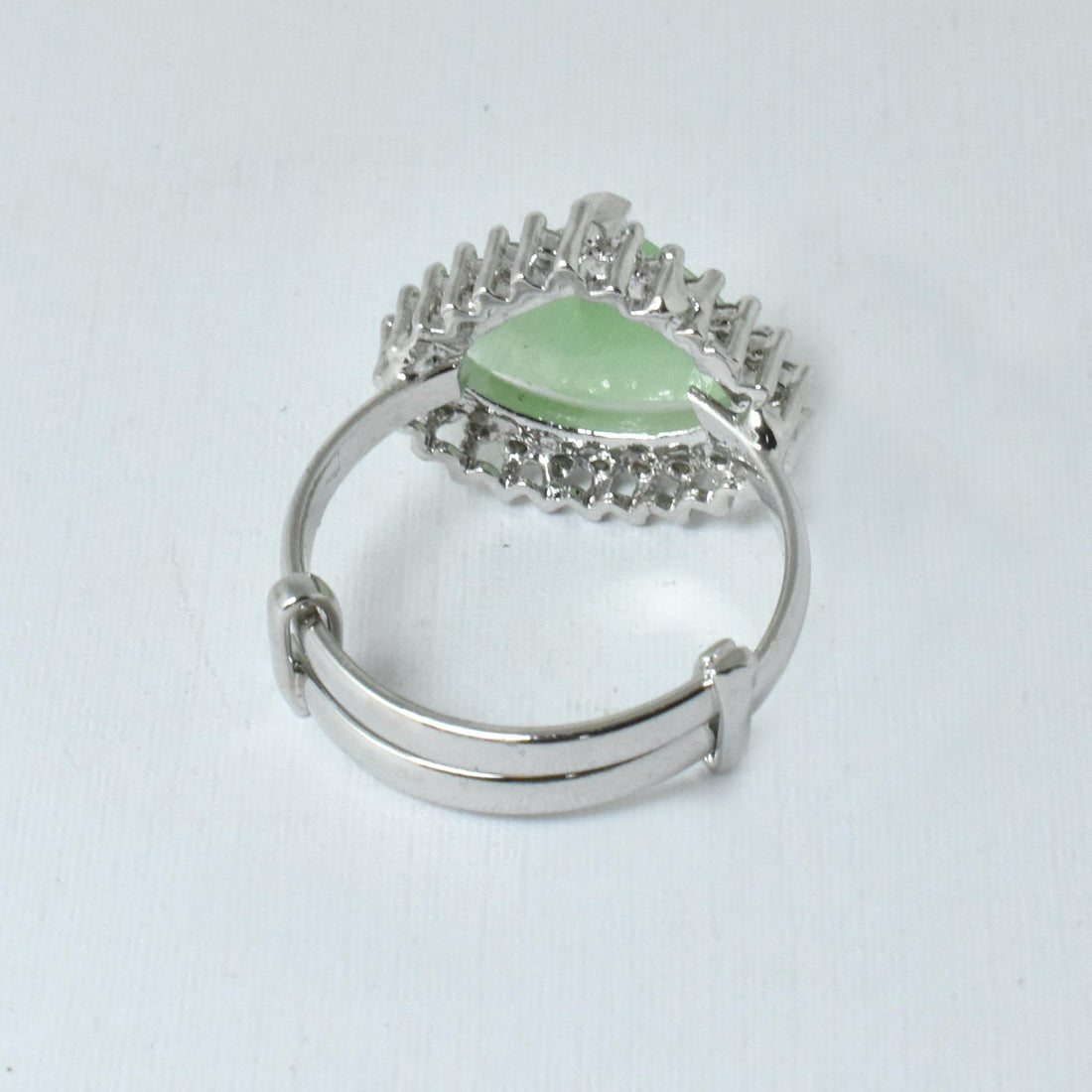 Green Quartz & CZ Diamond Adjustable Ring | White Plated Cocktail Statement Ring | Elegant Bridal  Ring | Party Wear Ring  | Gift for Her — 6