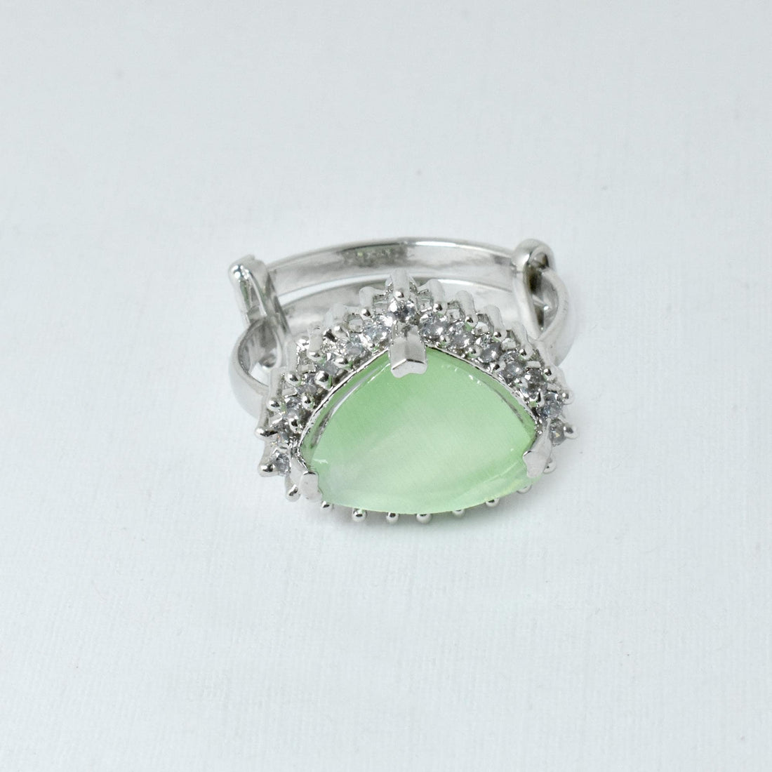 Green Quartz & CZ Diamond Adjustable Ring | White Plated Cocktail Statement Ring | Elegant Bridal  Ring | Party Wear Ring  | Gift for Her — 7