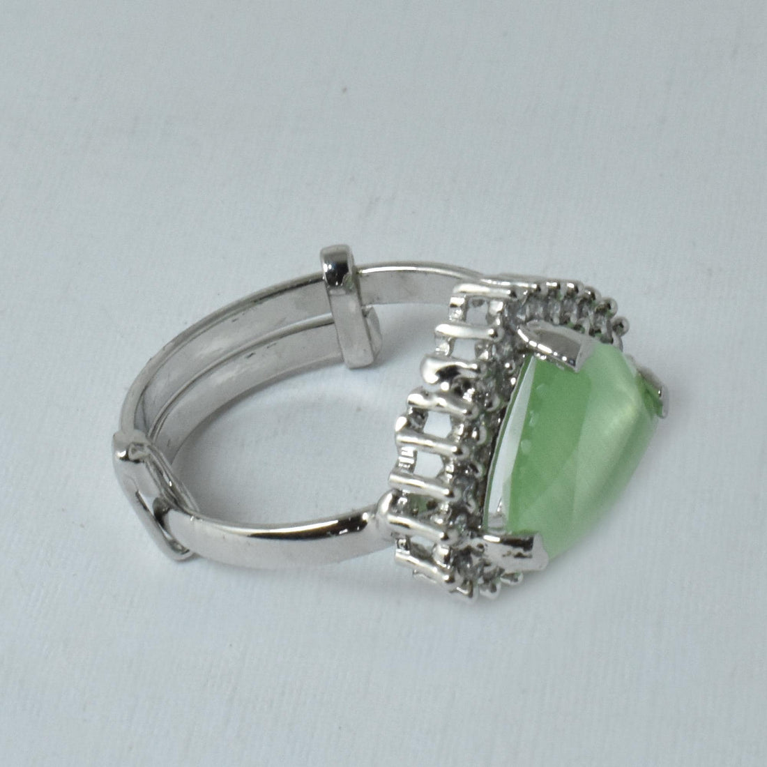 Green Quartz & CZ Diamond Adjustable Ring | White Plated Cocktail Statement Ring | Elegant Bridal  Ring | Party Wear Ring  | Gift for Her — 8