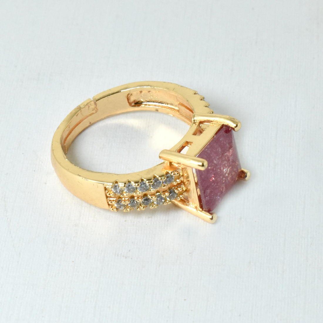 Ruby & CZ Ring: 22k Gold Plated Adjustable Statement Ring — 2