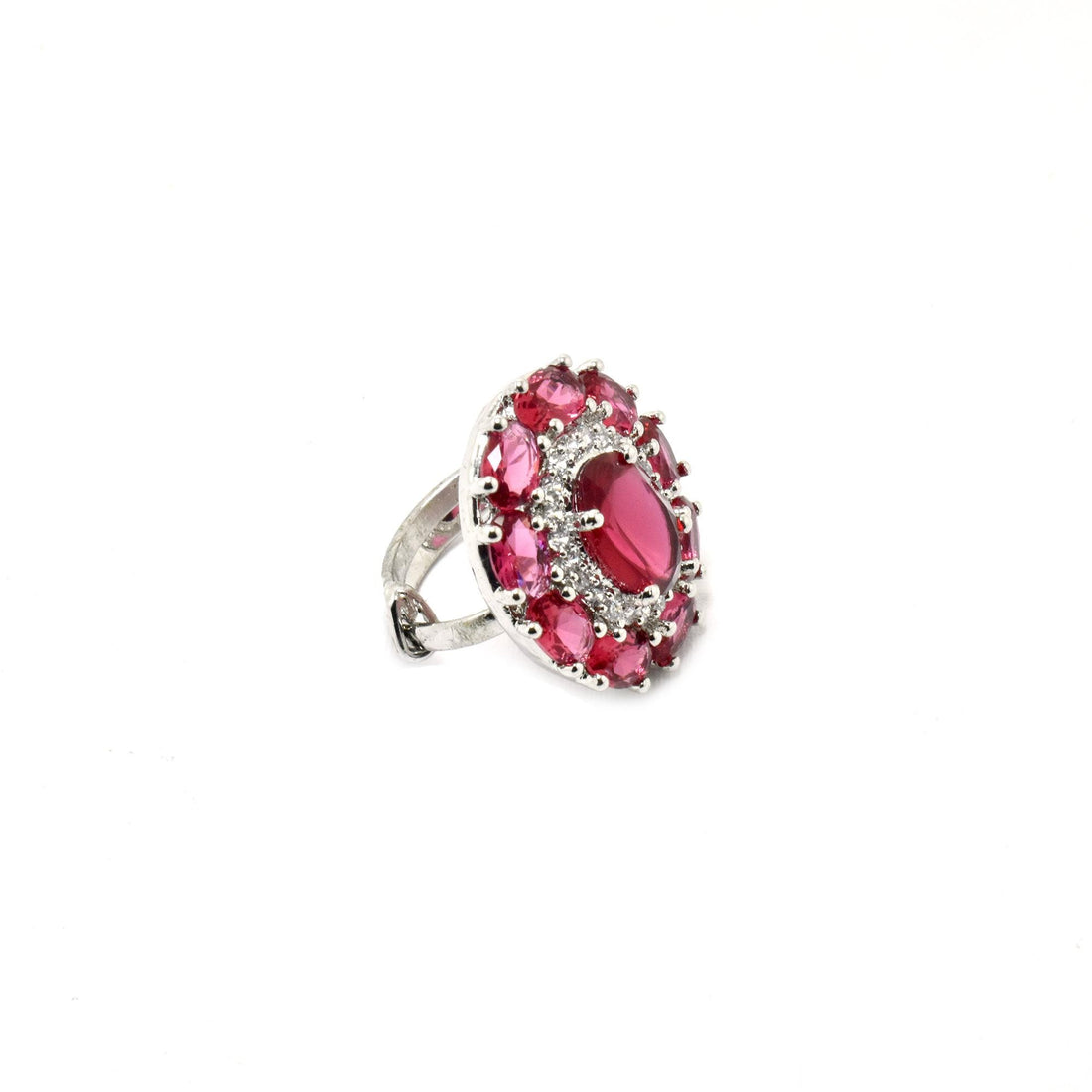 Handmade Red Garnet Ring: Oval Cut Gemstone & CZ Diamond — 8
