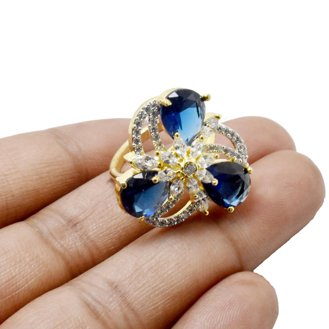 Sapphire Gemstone Ring: CZ Diamond, Gold Plated Engagement Ring