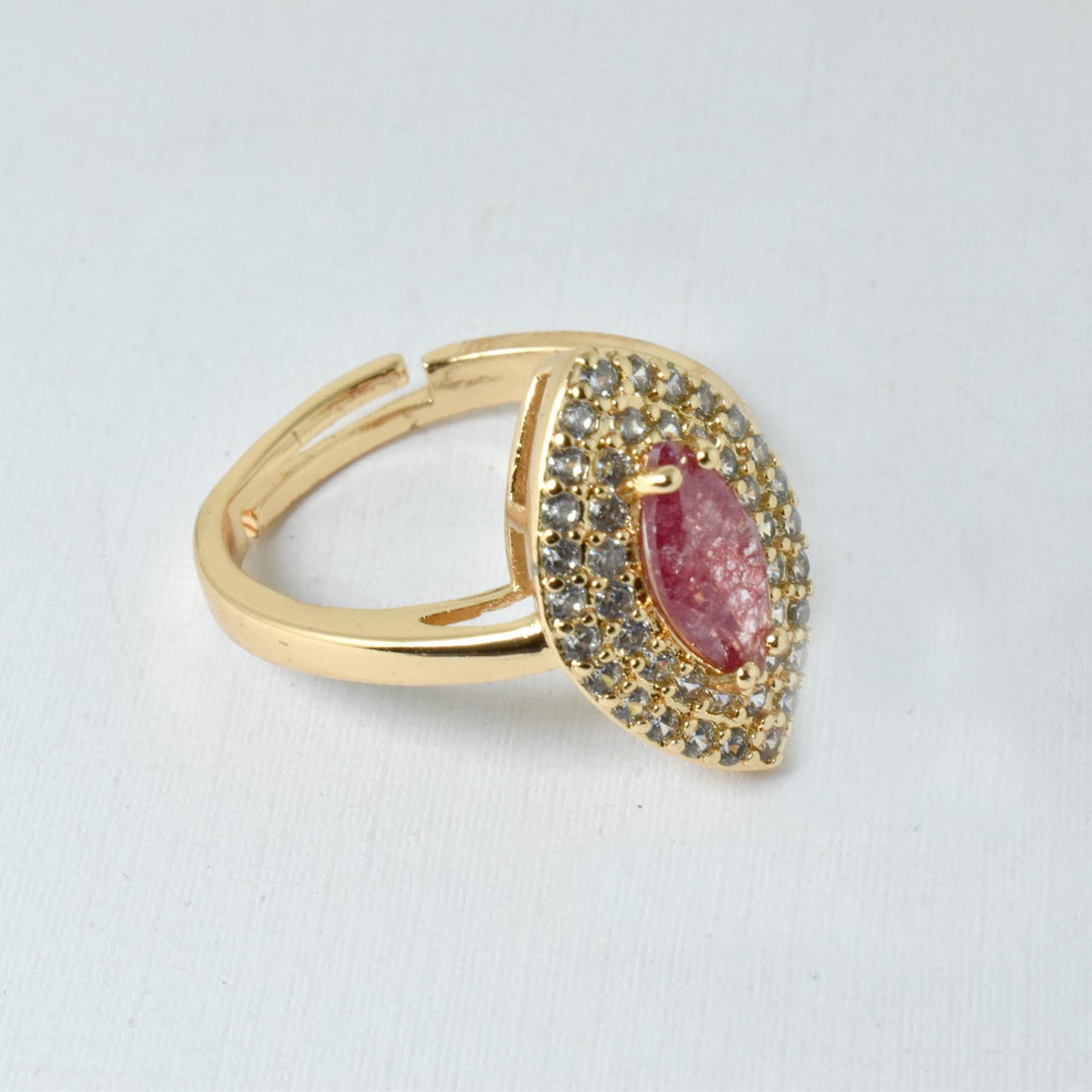 Marquise Ruby Ring | Gold Plated CZ Diamond Cocktail Ring | Adjustable Bridal Statement Ring | Festive Party Wear Jewelry | Gift for Her — 7