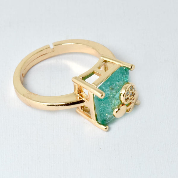 Green Quartz CZ Ring | Rose Gold Plated Adjustable Cocktail Ring | Statement Stackable Ring | Bridal Jewelry | Gift for Her