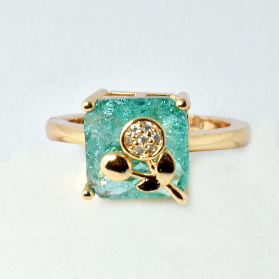 Green Quartz CZ Ring | Rose Gold Plated Adjustable Cocktail Ring | Statement Stackable Ring | Bridal Jewelry | Gift for Her — 6