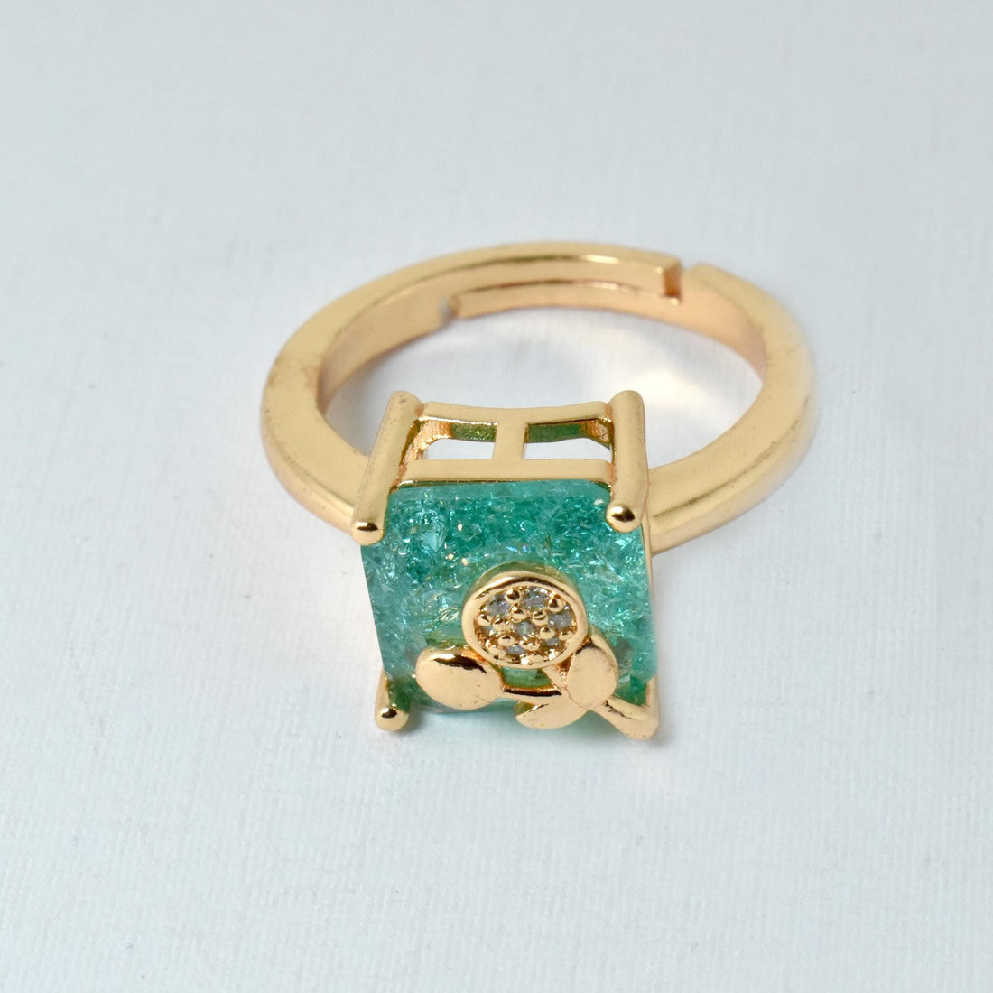 Green Quartz CZ Ring | Rose Gold Plated Adjustable Cocktail Ring | Statement Stackable Ring | Bridal Jewelry | Gift for Her — 7