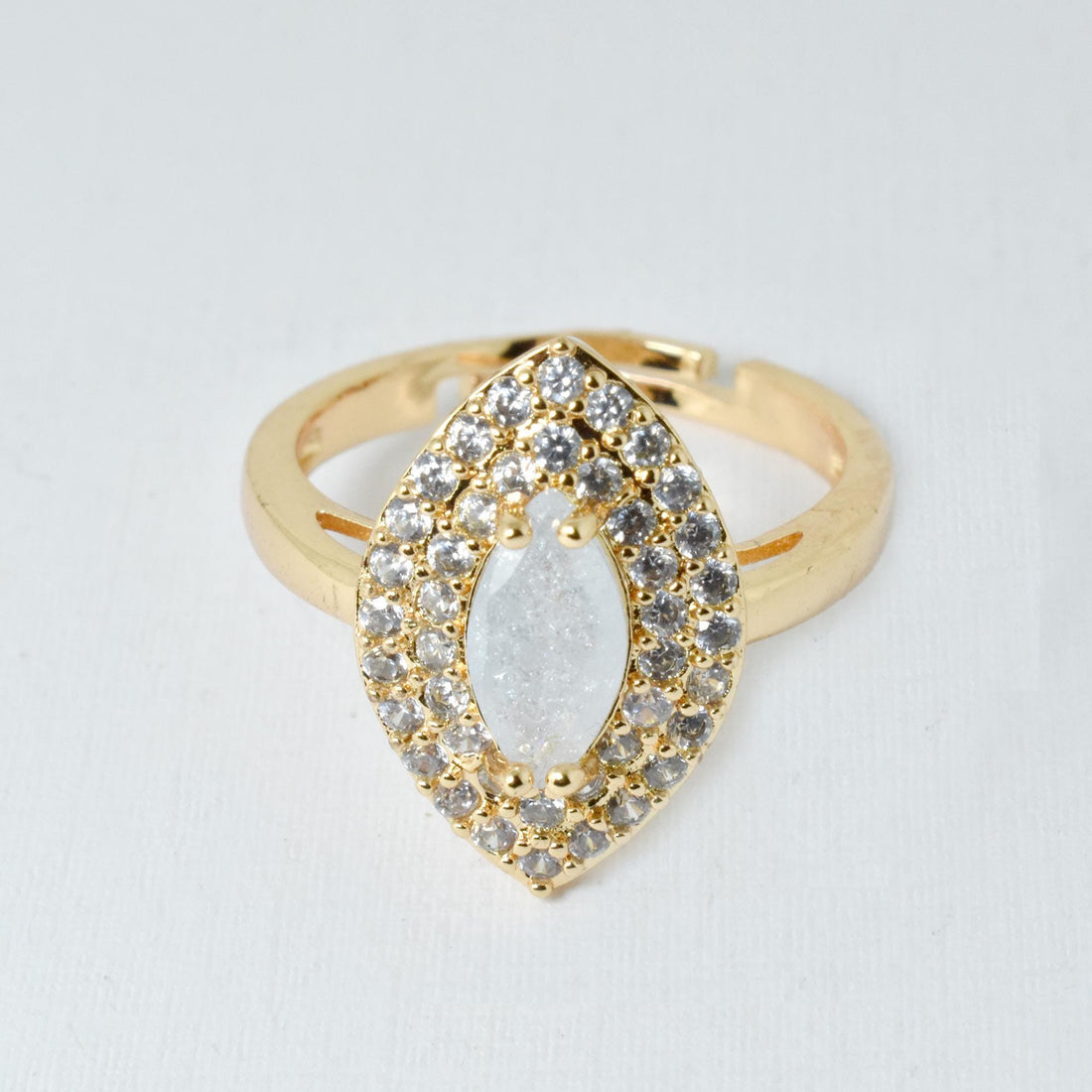 Marquise Moonstone Ring | Gold Plated with Ruby & CZ Diamond | Adjustable Statement Ring | Gift for Her | Wedding Ring — 5