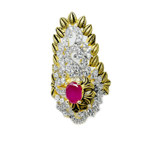 Vintage Ruby CZ Ring: Gold Plated Art Deco Bridal Statement Ring