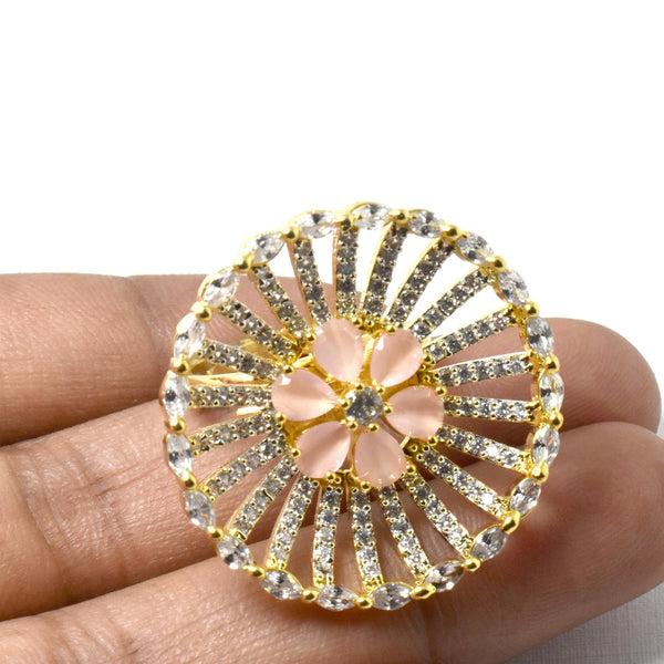 Rose Quartz Engagement Ring: Gold Plated CZ Bridal Ring