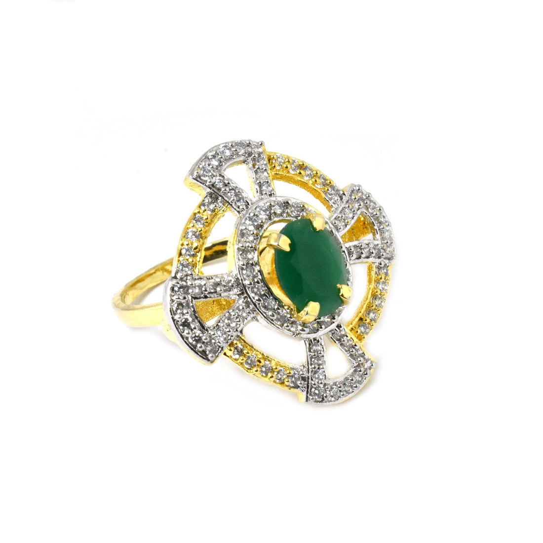 Green Onyx Gemstone Ring: Gold Plated CZ Ring