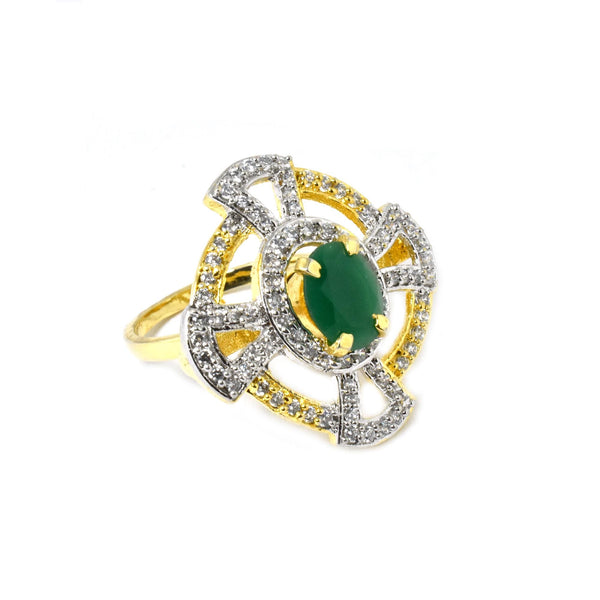 Green Onyx Gemstone Ring: Gold Plated CZ Ring