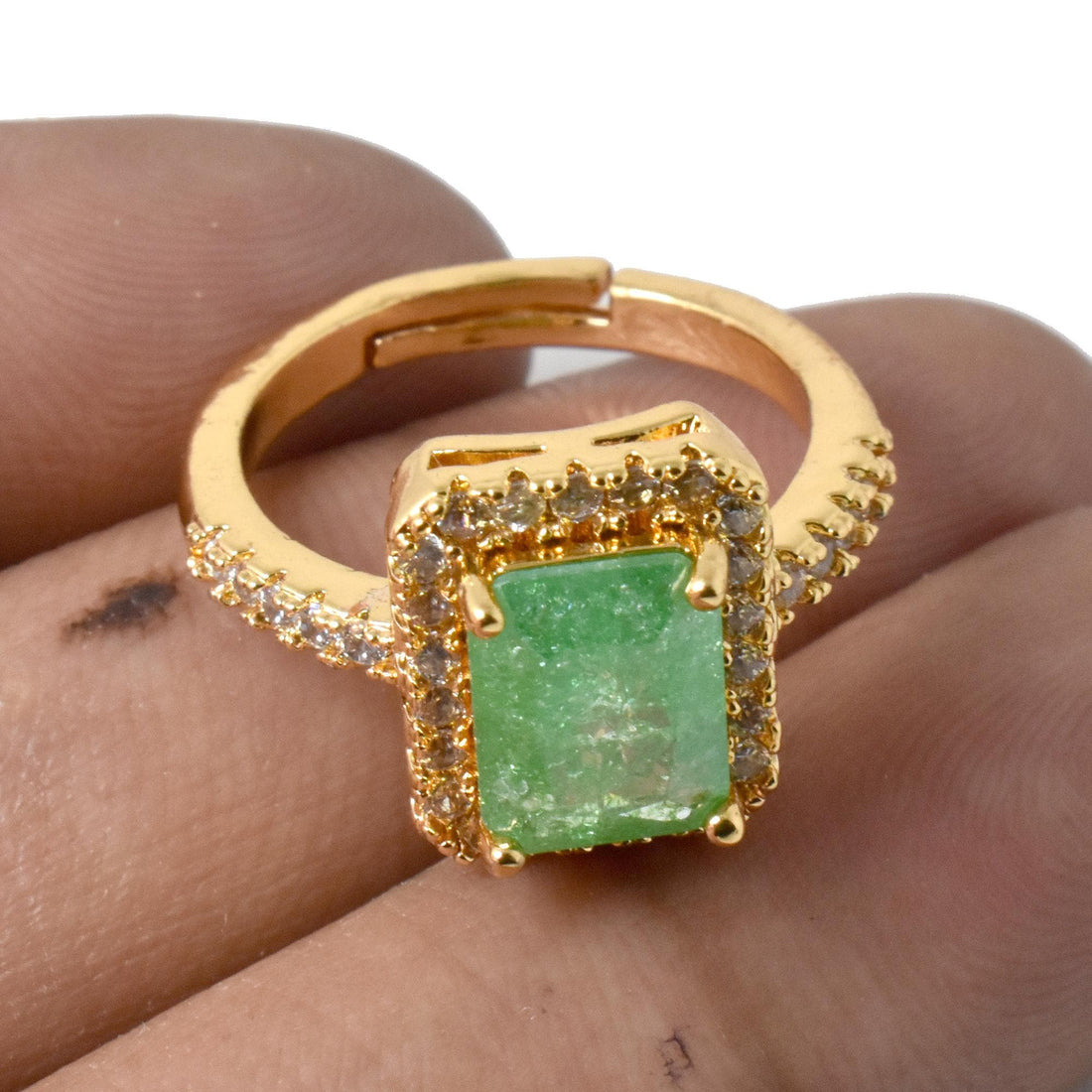 Emerald CZ Diamond Cocktail Ring | Gold Plated Statement Ring | Elegant Bridal Party Wear Ring | Designer Fashion Jewelry Gift for Her — 5