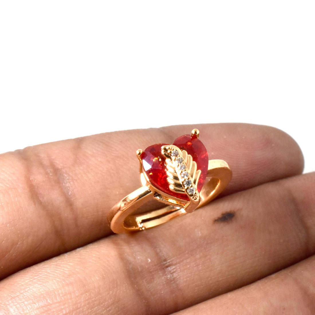 Heart Shape Ruby CZ Diamond Ring | Rose Gold Plated Adjustable Statement Ring | Bridal Wedding Engagement Ring |  Gift for Her — 4