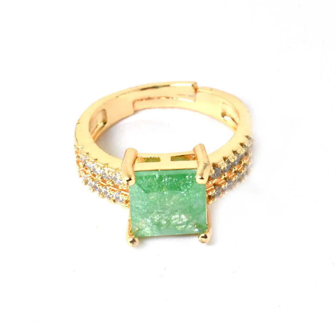 Rose Gold Plated Green Quartz CZ Diamond Ring | Cocktail Statement Ring | Bridal Wedding Engagement Ring | Gift for Her — 2