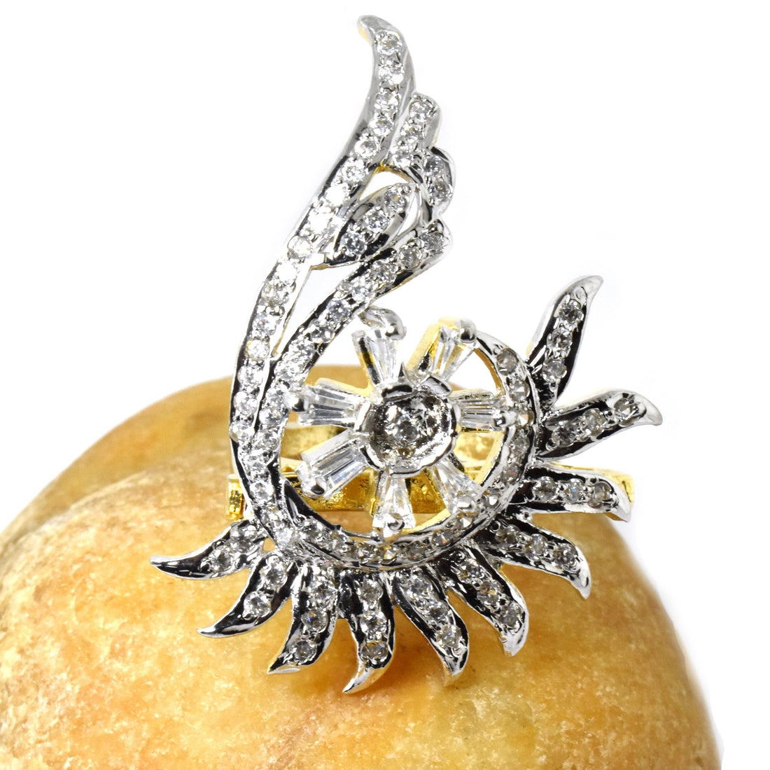 Gold Plated CZ Diamond Statement Ring: Handmade Cocktail Jewelry — 6