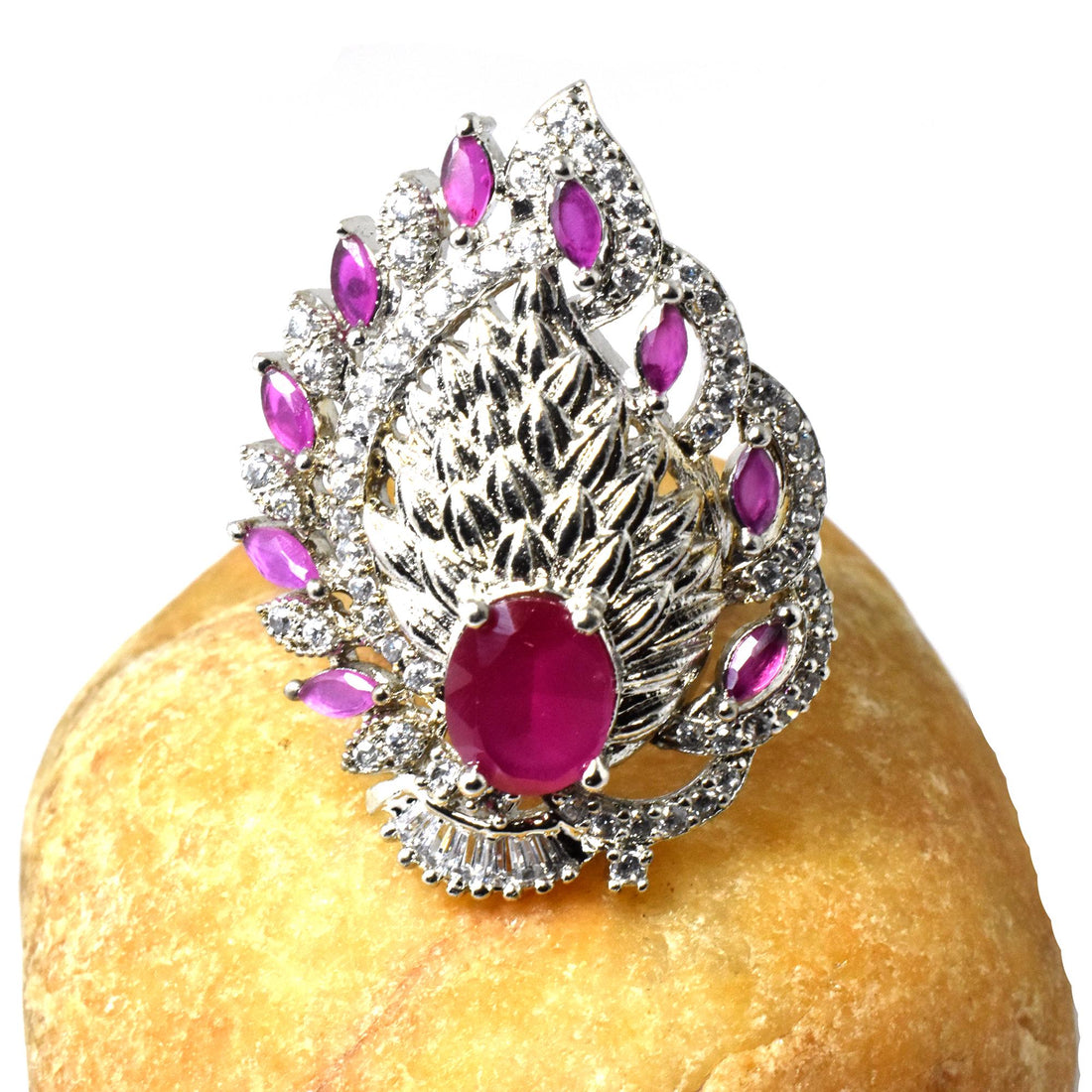 Ruby CZ Diamond Ring | White Gold Plated Ring | Bridal Ring | Wedding Ring | Engagement Ring | Elegant Party Wear Jewelry | Gift for Her — 6