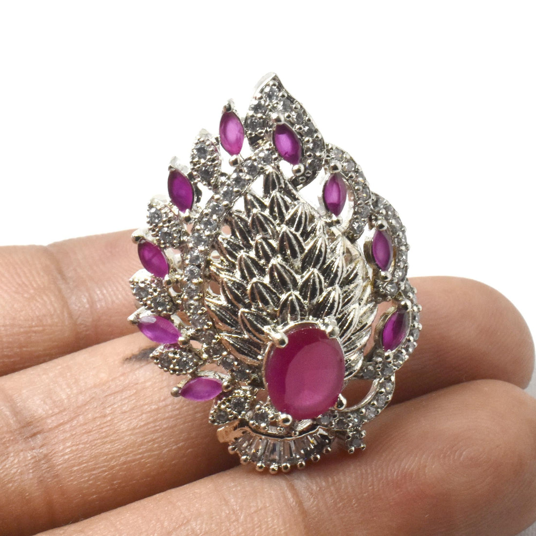 Ruby CZ Diamond Ring | White Gold Plated Ring | Bridal Ring | Wedding Ring | Engagement Ring | Elegant Party Wear Jewelry | Gift for Her — 5