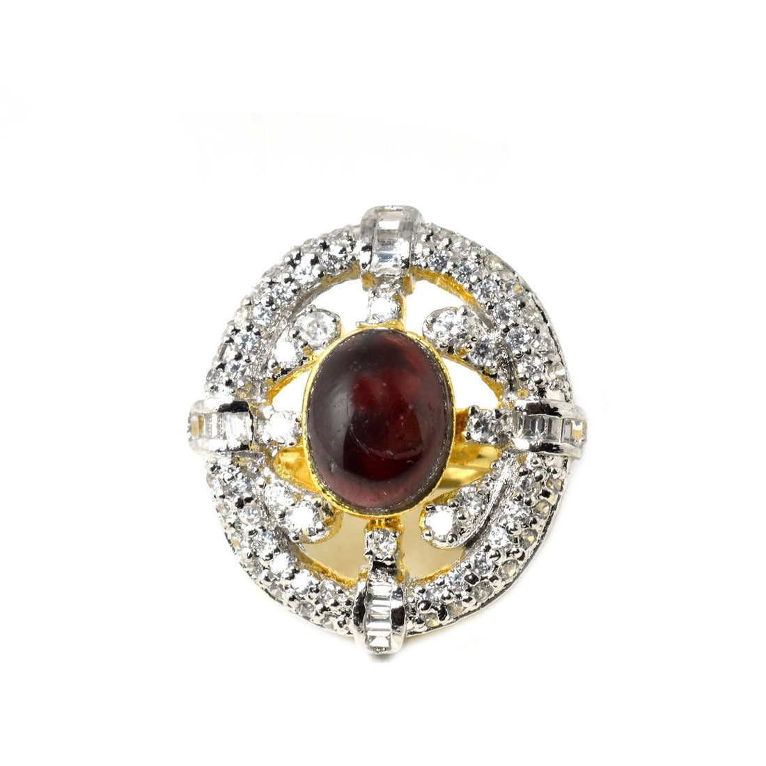 Garnet CZ Diamond Adjustable Ring | Gold Plated Statement Ring | Cocktail Ring | Bridal  Ring | Engagement Ring|Party Wear Ring|Gift for Her — 2